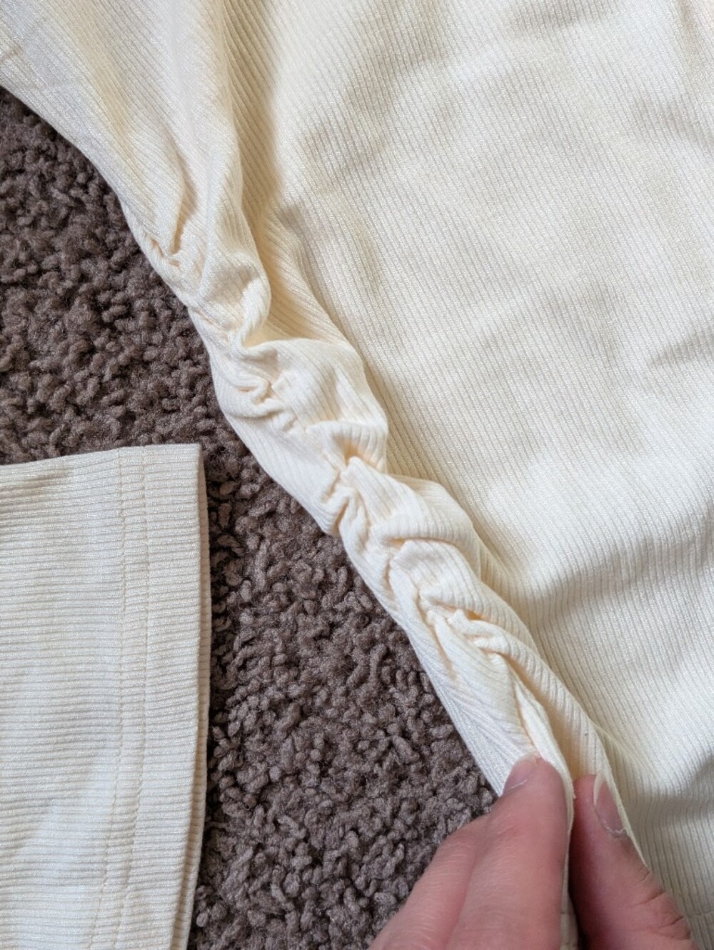NWT PrettyGarden Cream Ribbed Ruched Tee - Picture 5 of 5